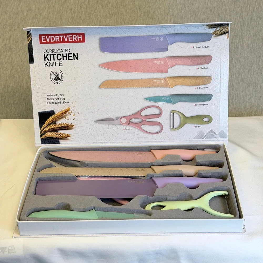 EVDRTVERH 6pc Corrugated Kitchen Knife Set Stainless Steel Non-Stick ER-0278 NEW